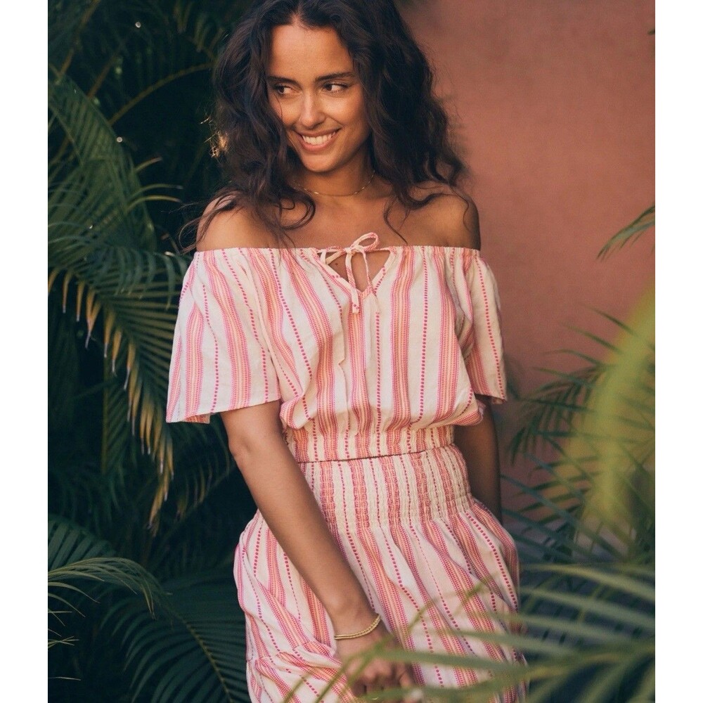 Marine Layer Tiana Textured Cropped Blouse Size L Resort Vacation Party Beach